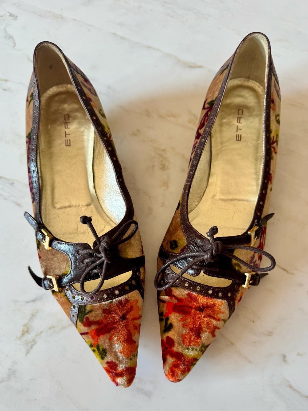 Etro Y2K Floral Velvet Pointed Kitten Heels